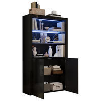 VITRINE 100/35/170 cm in Schwarz mit LED-Beleuchtung und Hochglanz-Front - Schwarz, Holzwerkstoff (100/170/35cm) - BEAOK