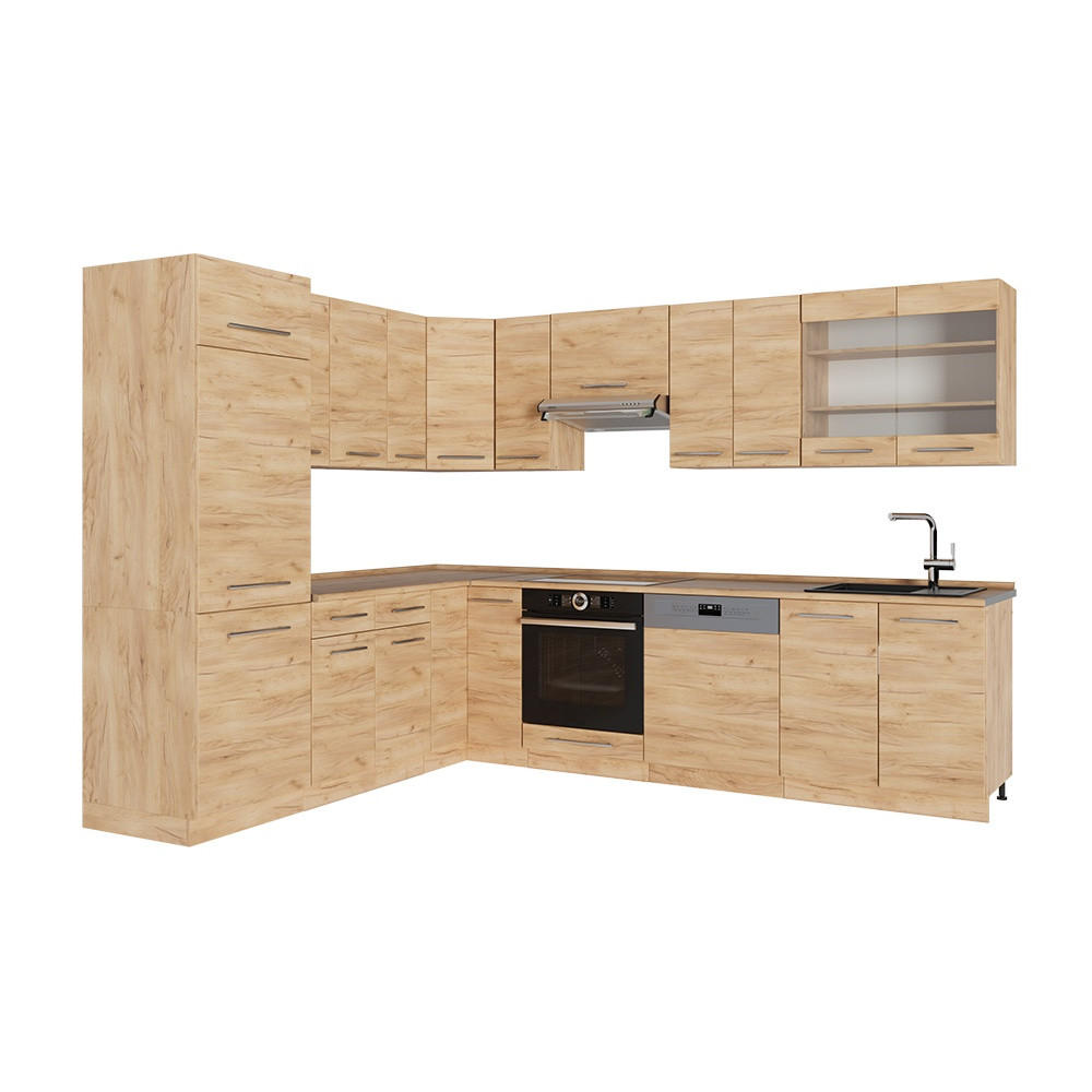 KUHINJA V OBLIKI ČRKE L Fame-Line, Zlati hrast z močjo/Zlati hrast z močjo, 287 x 227 cm brez delovne plošče - medeni hrast, leseni material (287/206.8/46cm) - Vicco