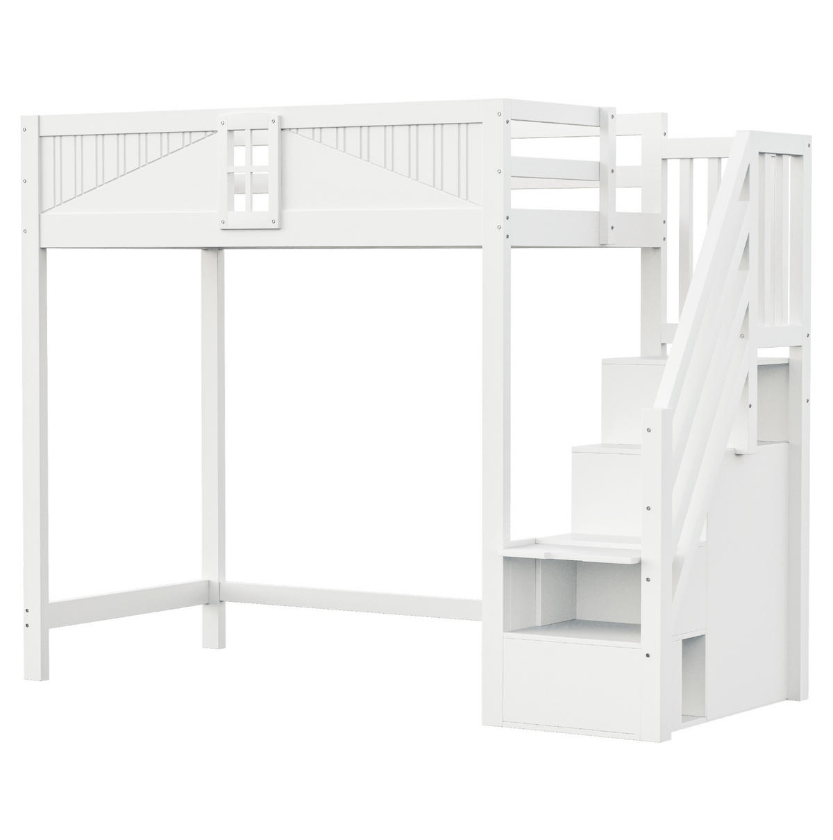 HOCHBETT 90/200 cm mit Sicherheitsumrandung, Fensterdesign und Leiter mit Ablage, Weiß - Weiß, Holzwerkstoff (90/200cm) - Redom