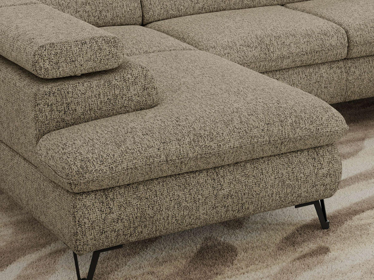 WOHNLANDSCHAFT PABLO U Strukture Dunkelbeige mit Topper T25 - Greige/Schwarz, Textil/Metall (346/76/208cm) - MKS