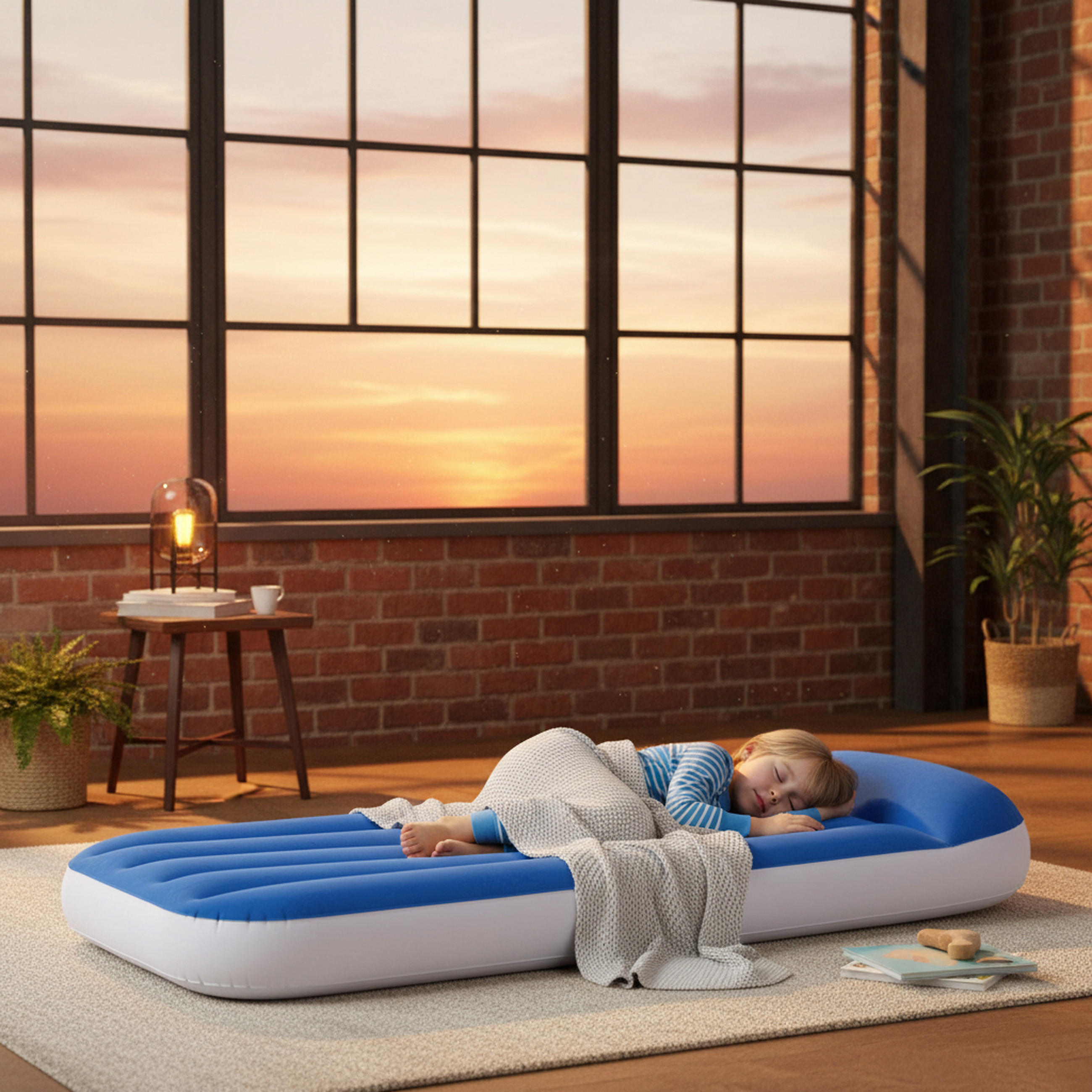 LUFTBETT Luftmatratze Camping Kinder 157 x 66 x 23 cm blau aufblasbar ohne Pumpe - Blau, Kunststoff (66/157cm) - Avenli