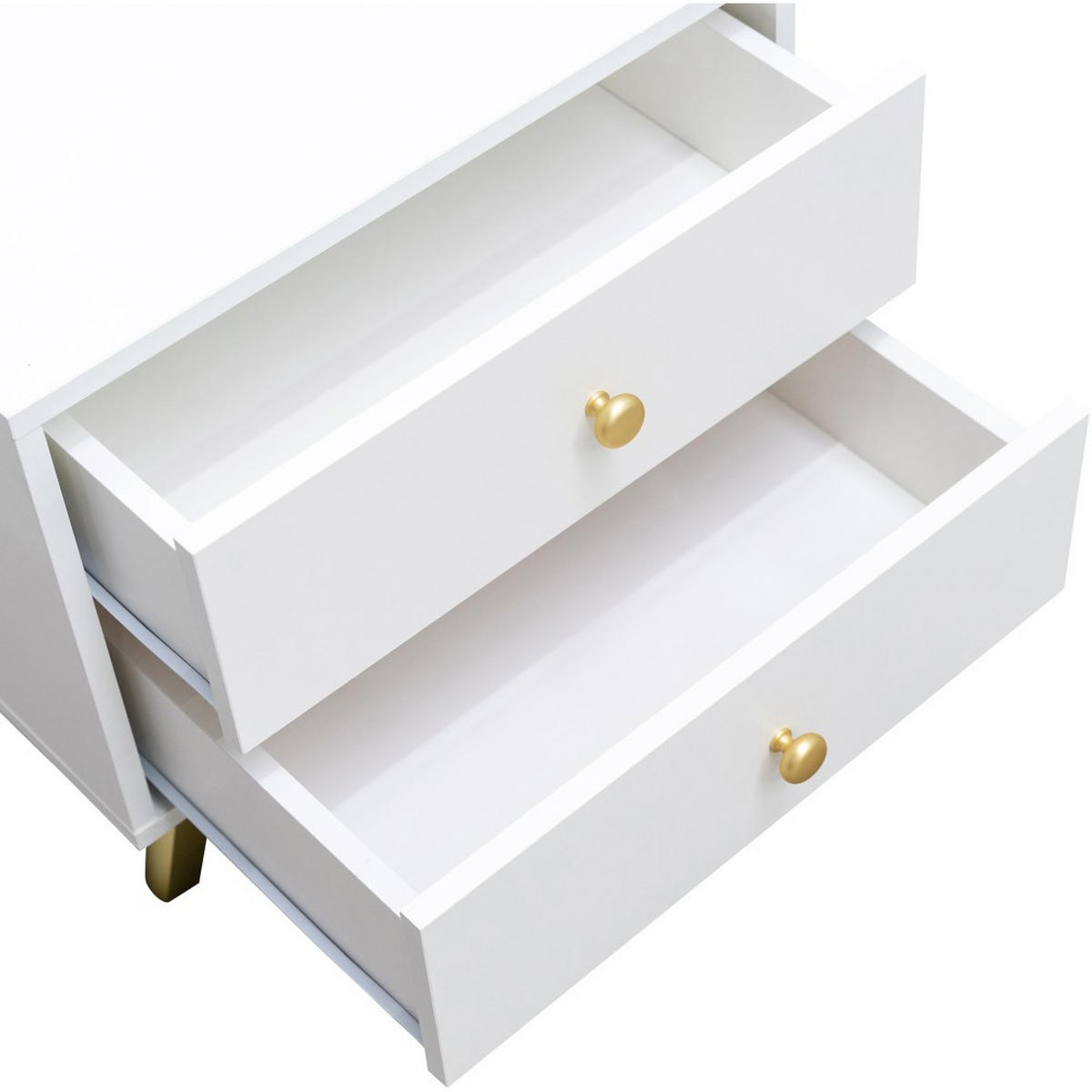 NACHTTISCH Solea mit 2 Schubladen, Weiß - Goldfarben/Weiß, Holzwerkstoff (54/48/41cm) - Beautysofa