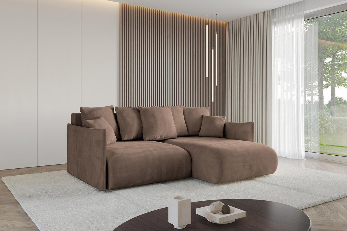 ECKSOFA Ottomane rechts ONESK-L 216x177x72 Braun Velours - Braun, Holzwerkstoff/Kunststoff (177/216cm) - ALTDECOR