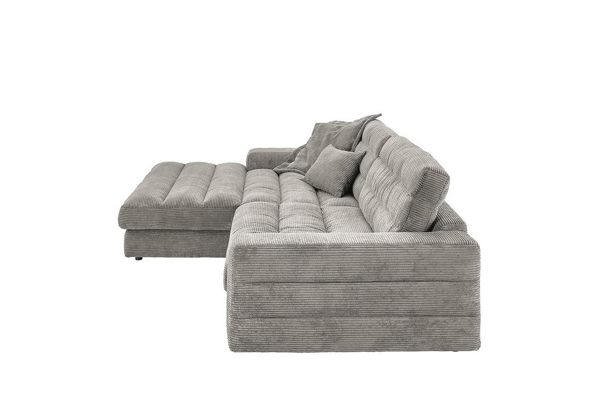 ECKSOFA LANA SOFA Steingrau Cord - Greige/Schwarz, Textil (296/205cm) - KAWOLA