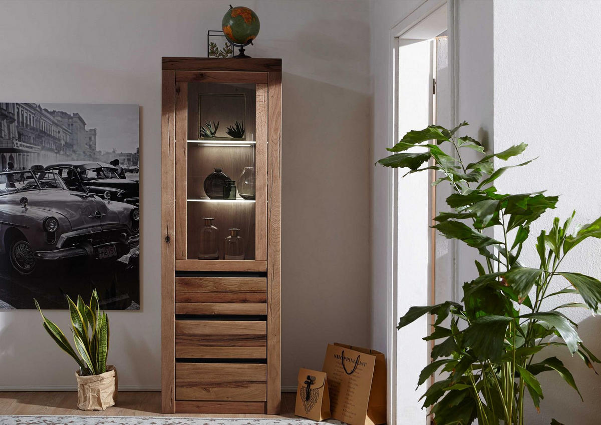 VITRINE Wild-/Zerreiche 62x42x190 Tabacco brown geölt MONTREUX #321 - Braun, Holz (62/190/42cm) - Massivmoebel24