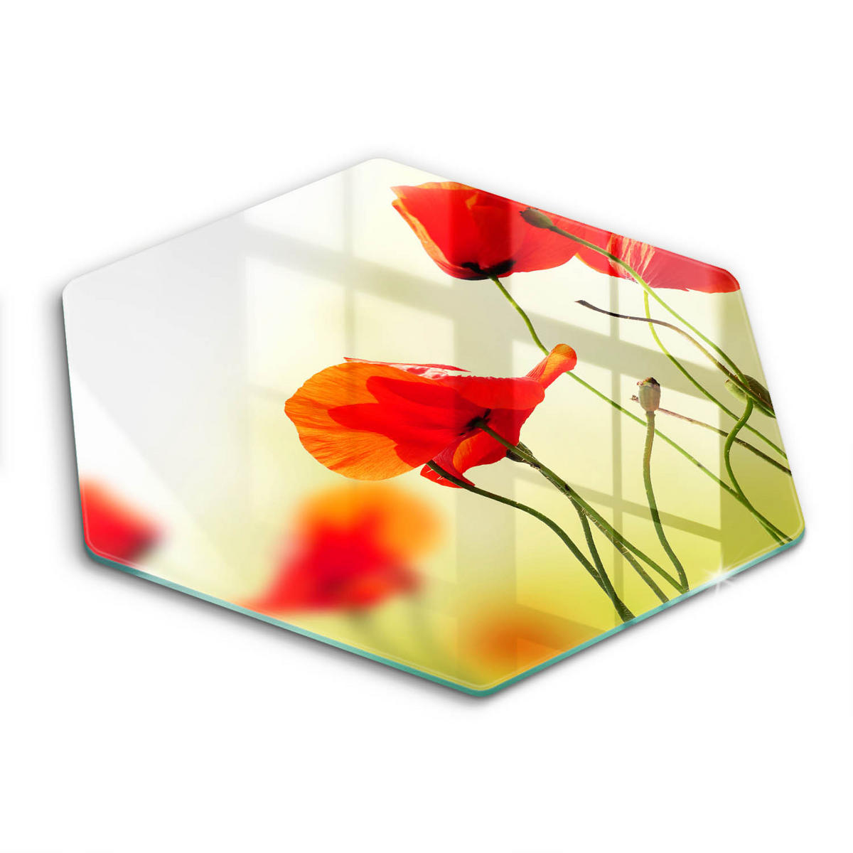 GLASPLATTE 40 cm Rote Blumen - Hellgelb, Glas (40/40cm) - Wallfluent