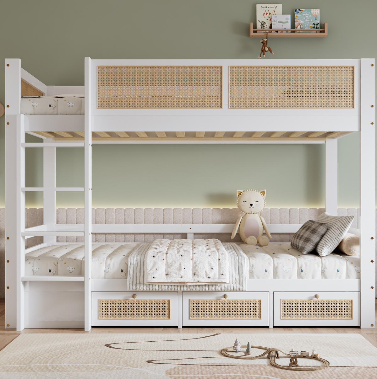 ETAGENBETT Weiß/Natur 90/200 cm mit Schubladen und Leiter - Weiß, Holz (90/200cm) - MIVRAY