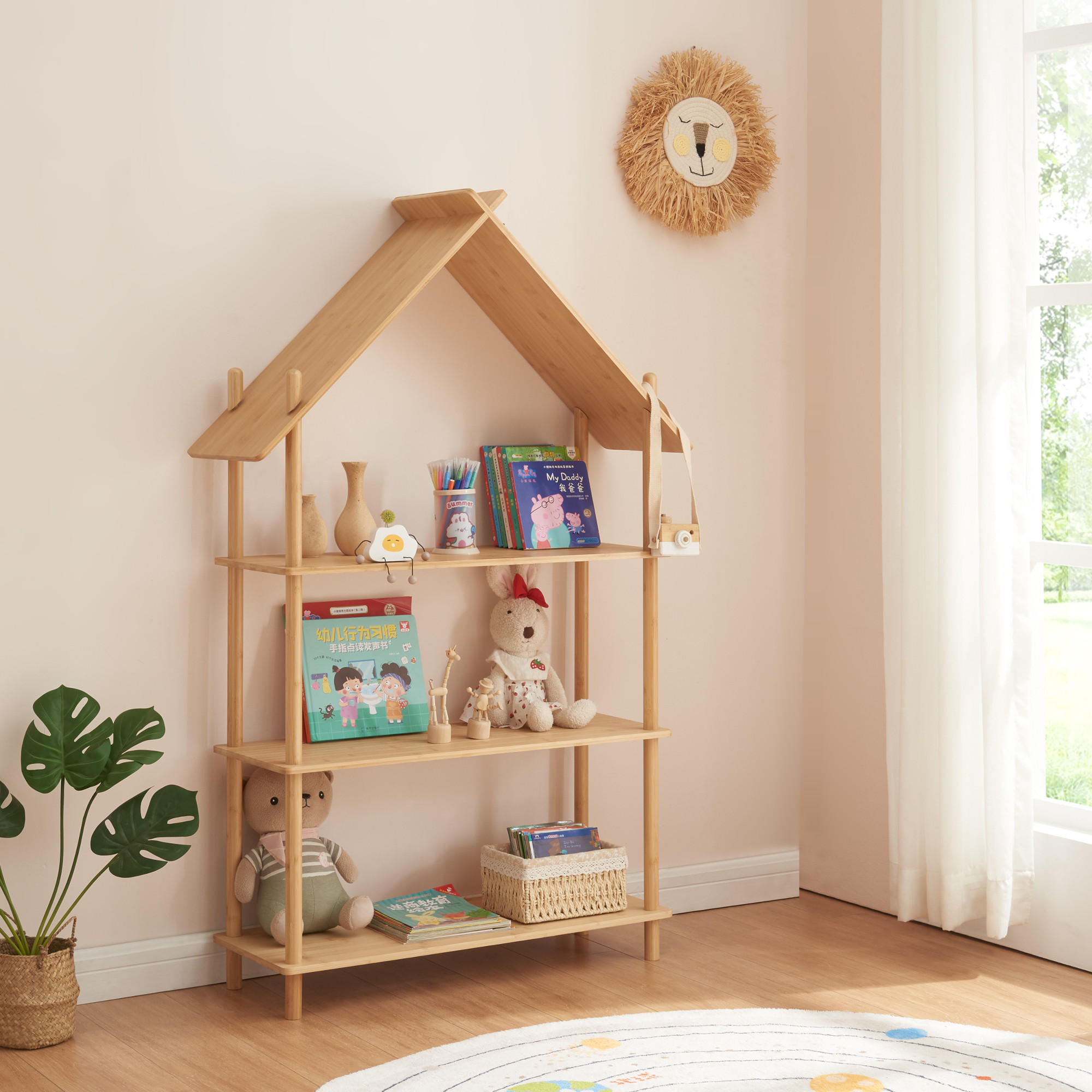 KINDERREGAL Hamarøy - Naturfarben, Naturmaterialien (90/137/30cm) - [en.casa]