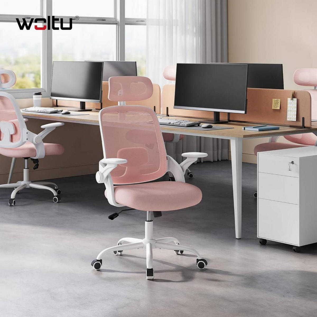 DREHSTUHL mit Wippfunktion, Netzstoff, Rosa - Rosa, Kunststoff/Textil (63.5/109.5/50cm) - Woltu