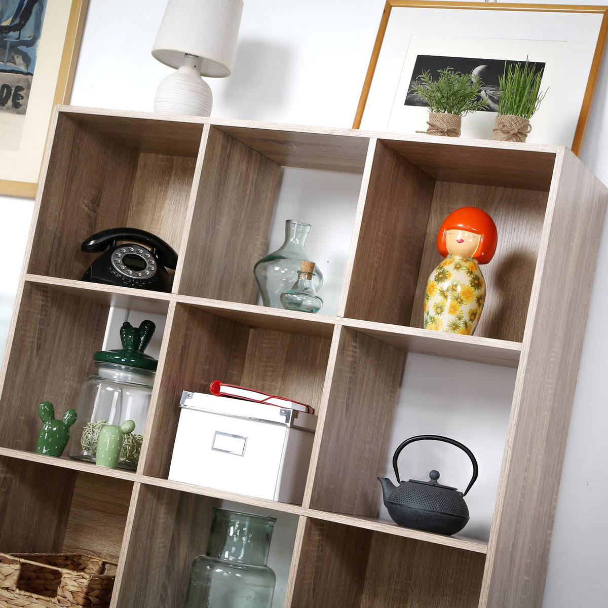 AUFBEWAHRUNGSREGAL mit 12 Fächern - L93 x H124 cm - Eschefarben, Holzwerkstoff (29.8/124.2/93.3cm) - Calicosy