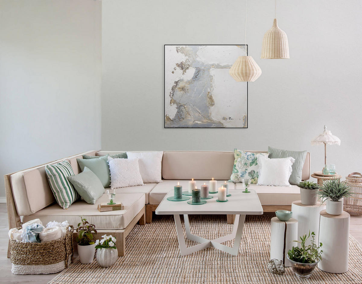 RUČNE MAĽOVANÝ AKRYLOVÝ OBRAZ 80/80 cm, sivý, abstraktný geometrický motív - sivá, drevo/textil (80/80cm) - KUNSTLOFT