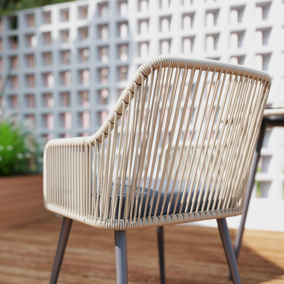 GARTENSET DE-13607 5-teilig mit Glastisch & Kissen Braun - Braun, Metall - ComfortXL