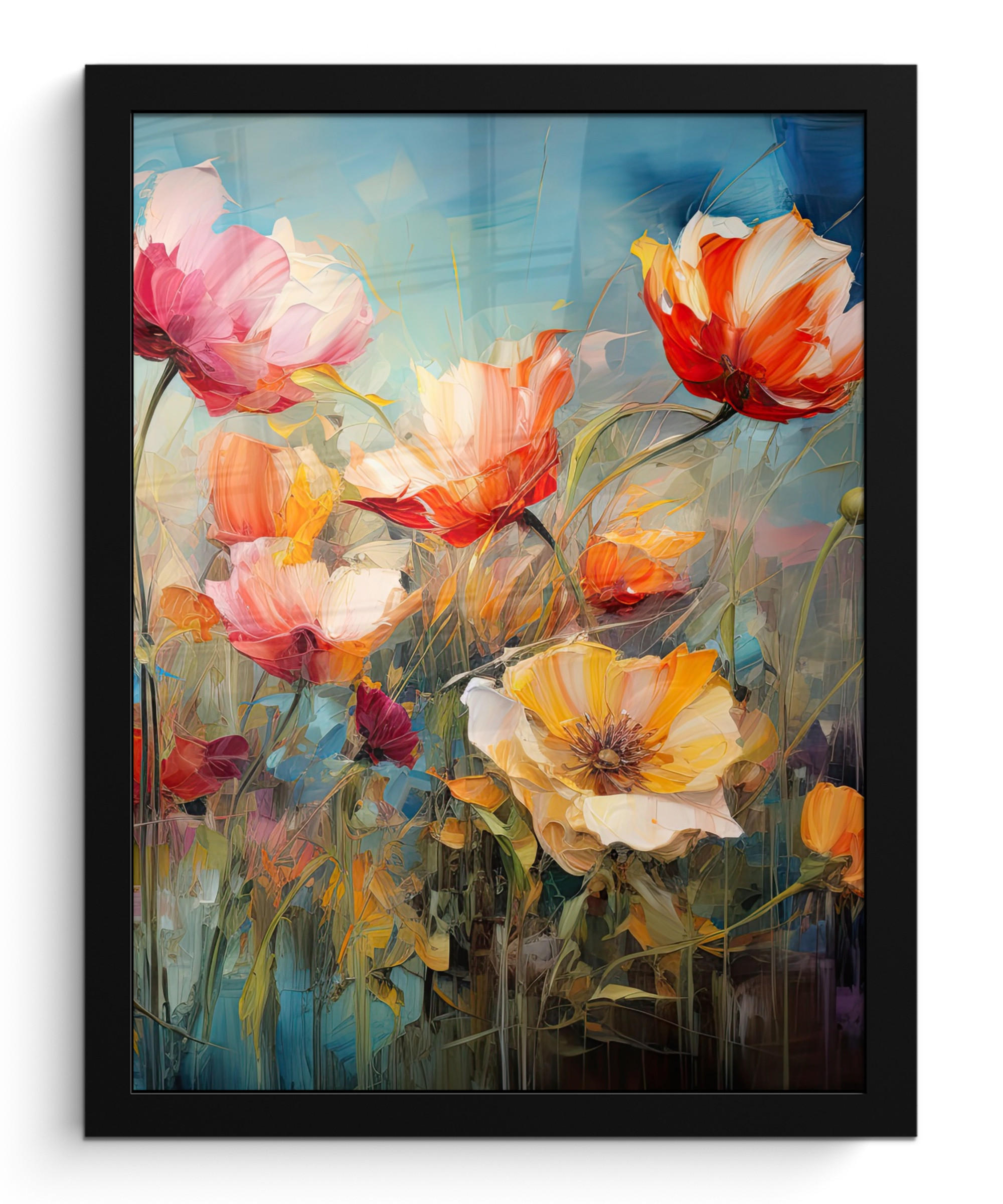 GERAHMTES BILD Blumen - Aquarell - Kunst - Botanisch - Natur 30x40 cm - Orange, Papier (30/40cm) - MuchoWow