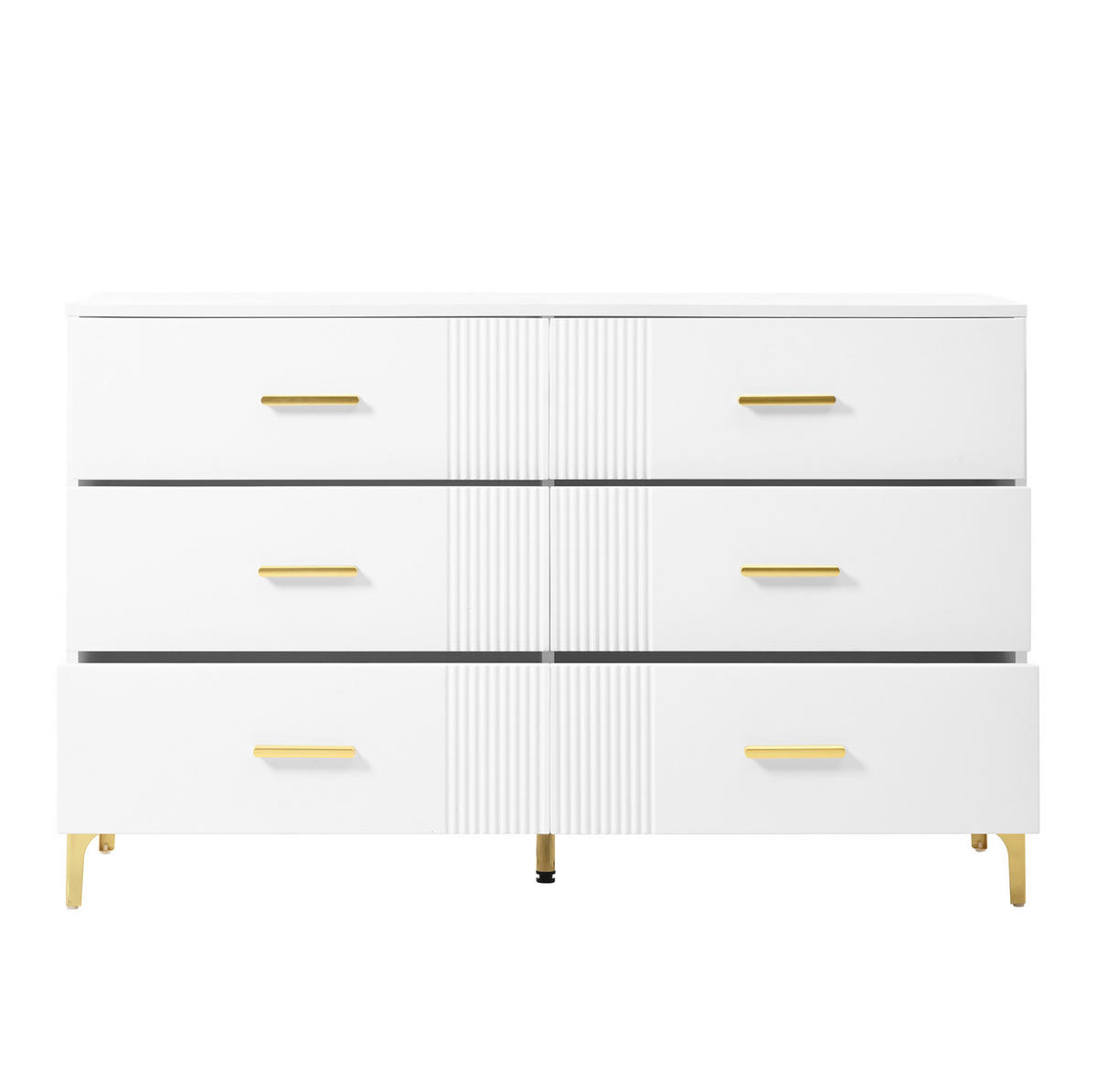 KOMMODE 120/40/76 cm mit 6 Schubladen und goldfarbenen Metallgriffen - Weiß, Holzwerkstoff (120/76/40cm) - BEAOK