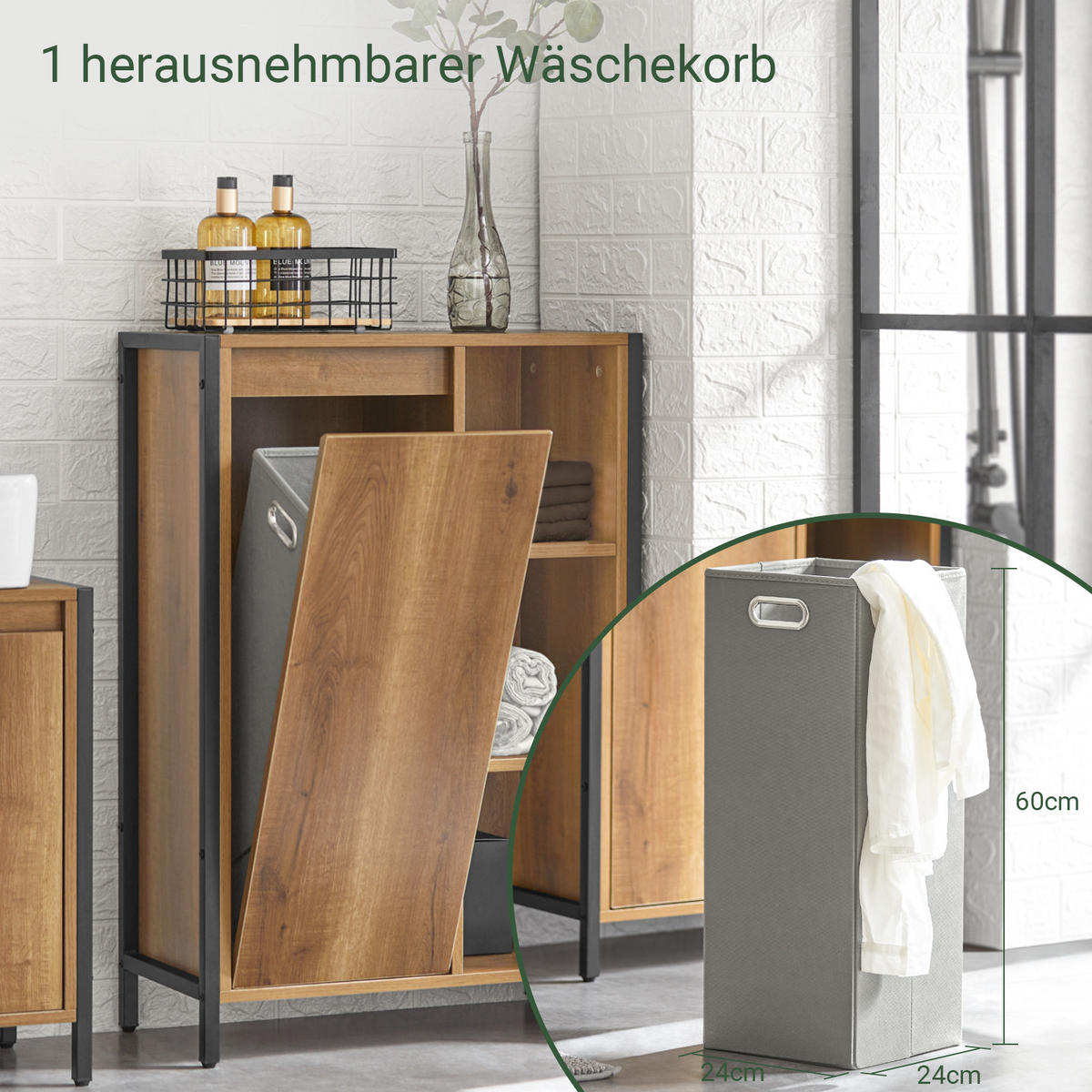 WÄSCHESCHRANK Vintage - Schwarz/Braun, Holzwerkstoff/Metall (60/90/30cm) - SoBuy