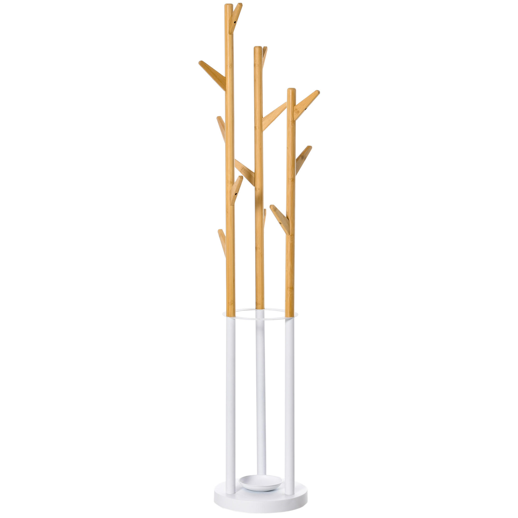 GARDEROBENSTÄNDER mit 12 Haken, Natur+Weiß 30,5 x 30,5 x 174,5 cm - Naturfarben, Naturmaterialen (30.5/174.5/30.5cm) - HOMCOM