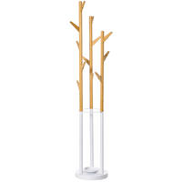 GARDEROBENSTÄNDER mit 12 Haken, Natur+Weiß 30,5 x 30,5 x 174,5 cm - Naturfarben, Naturmaterialien (30.5/174.5/30.5cm) - HOMCOM
