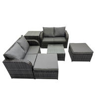 GARTENMÖBEL SET mit COUCHTISCH Polyrattan Dunkelgrau 6-Sitzer - Dunkelgrau/Grau, Glas/Kunststoff - Fimous