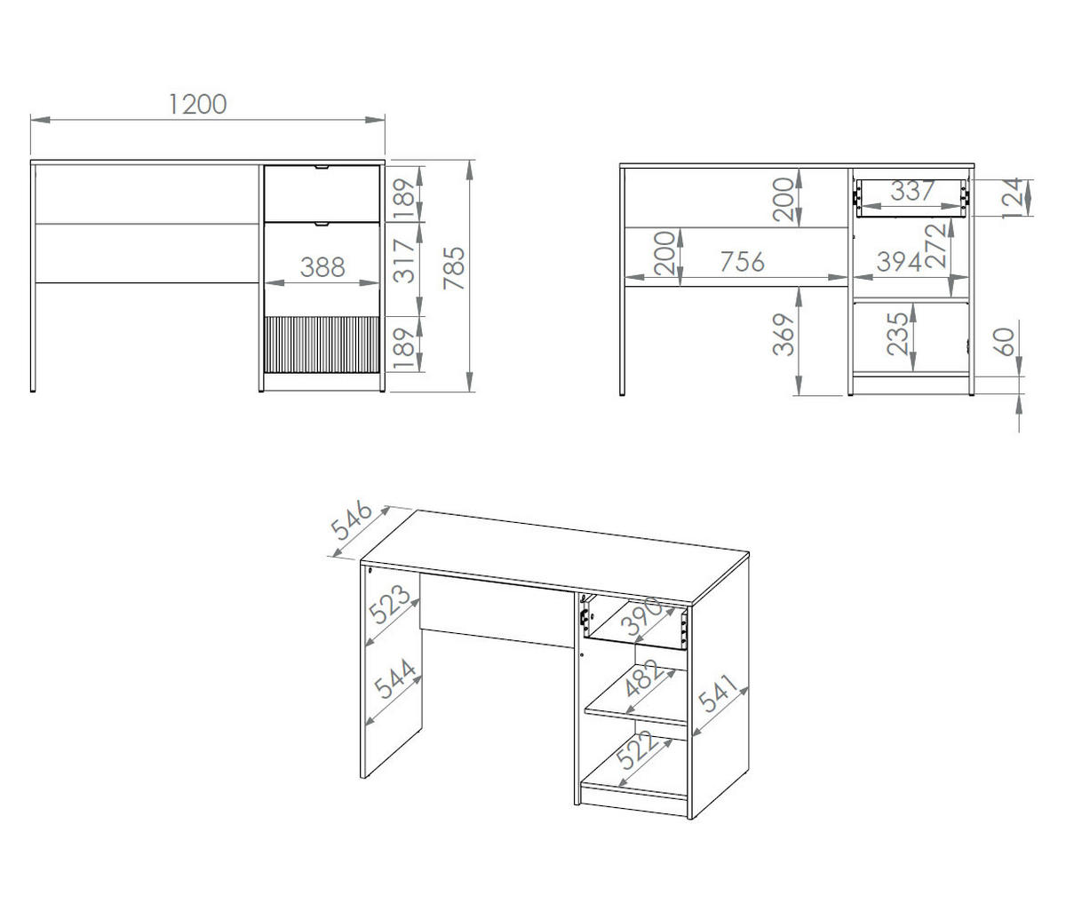 SCHREIBTISCH Torino Weiß / Eiche Castello / Graphit 120 / 55 / 79cm - Graphitfarben/Weiß, Holz/Holzwerkstoff (55/120/79cm) - Feldmann-Wohnen