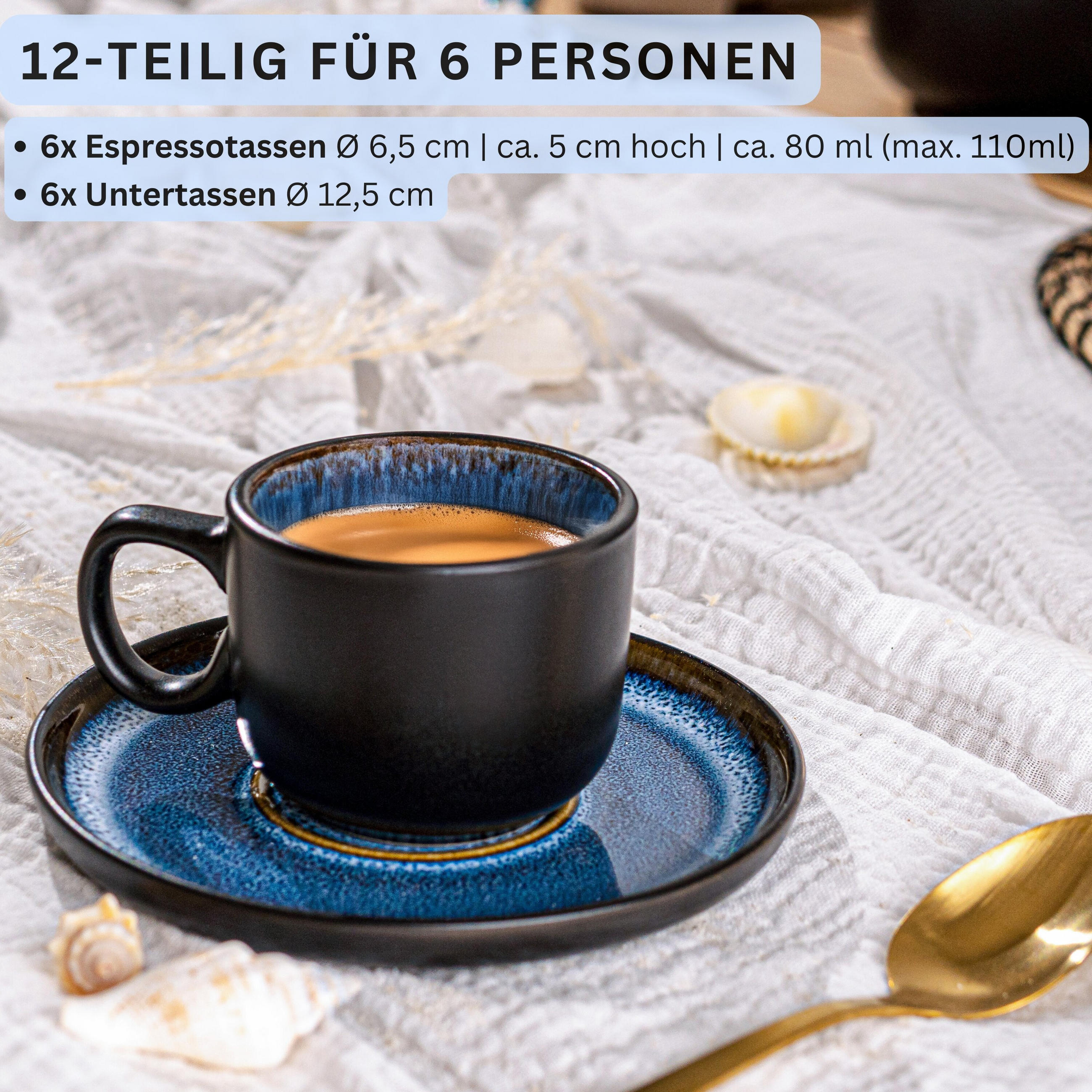 ESPRESSOTASSEN SET ARUBA - 12 teilig aus Steingut - Blau, Keramik (0.08L) - Sänger