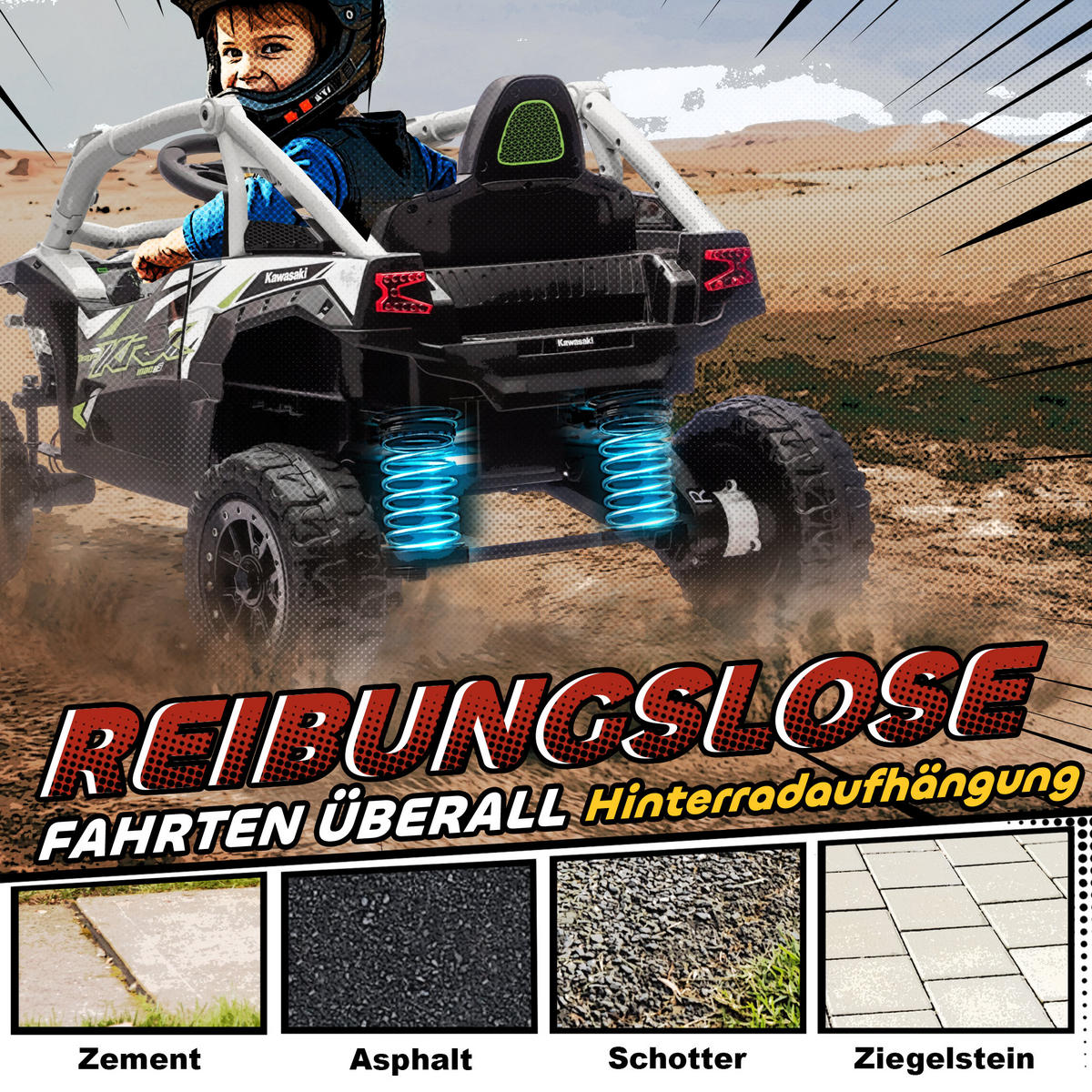 KINDER-ELEKTROAUTO mit 2 Motoren Fernbedienung und LED-Leuchten - Grau, Kunststoff (100/64/56cm) - AIYAPLAY