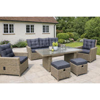 GARTEN-SITZGRUPPE Asti Braun Polyrattan für 7 Personen - Grau, Naturmaterialien - Green Spirit