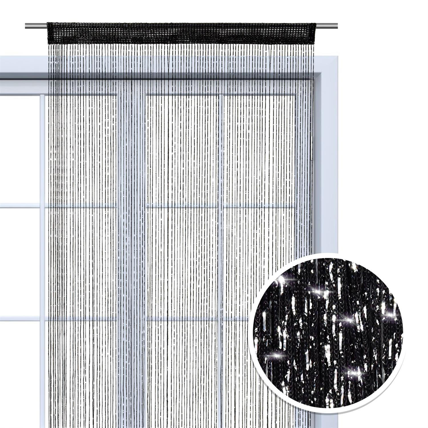 FADENVORHANG Lurex schwarz/silber 245/90 cm Glitzer-Effekt Stangendurchzug kürzbar - Schwarz, Textil (90/245/1cm) - wometo