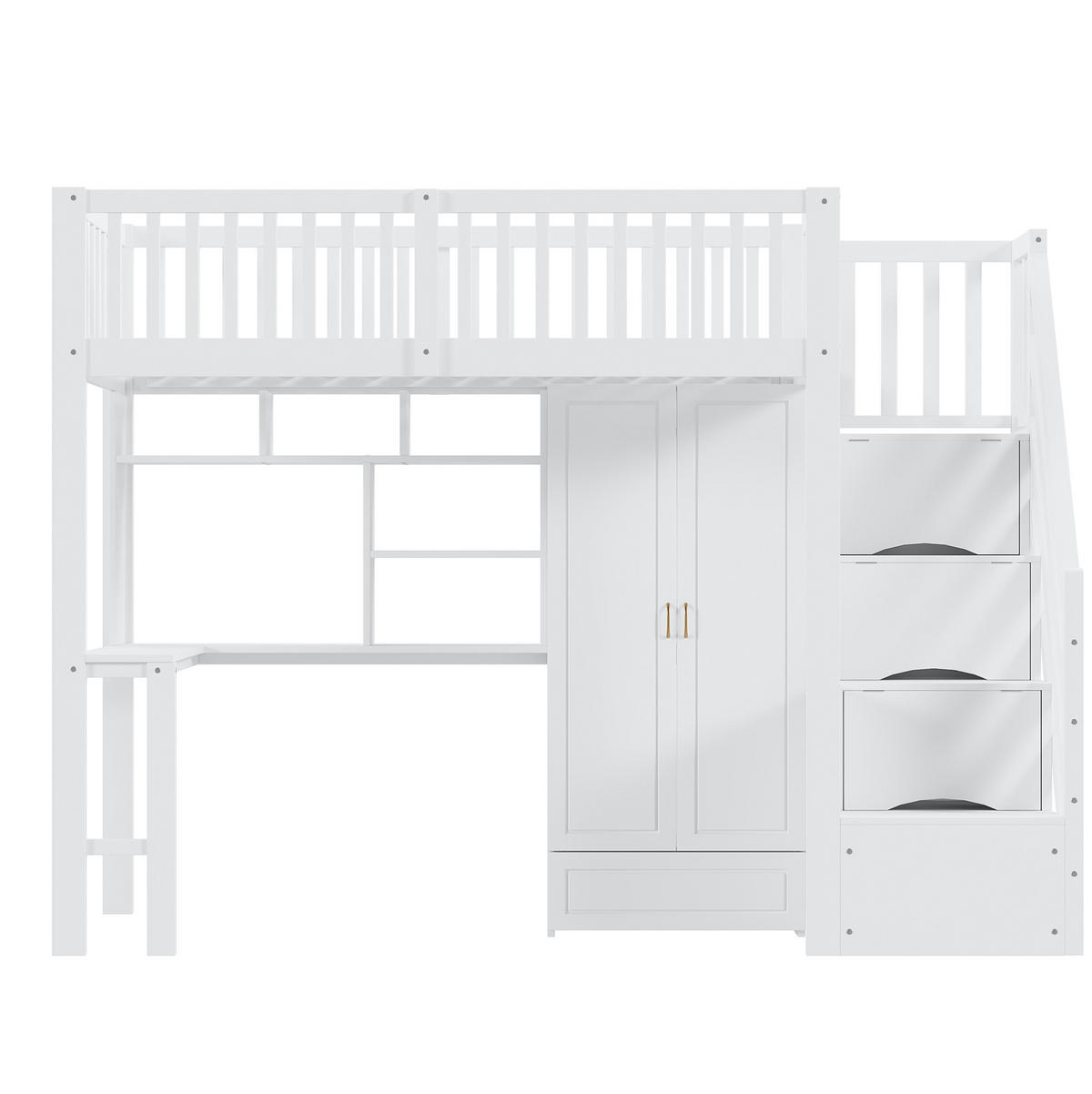 HOCHBETT 90/200 cm Weiß aus Massivholz mit Kleiderschrank, Tisch und Stauraum - Weiß, Holz (90/200cm) - Flora Grace