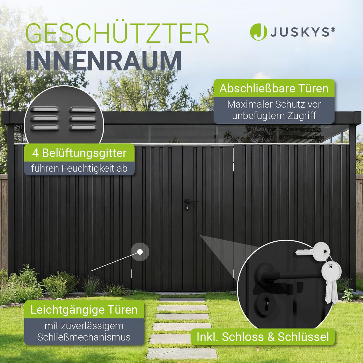 GERÄTEHAUS Luzern Anthrazit - Anthrazit, Metall (396/220/294cm) - Juskys