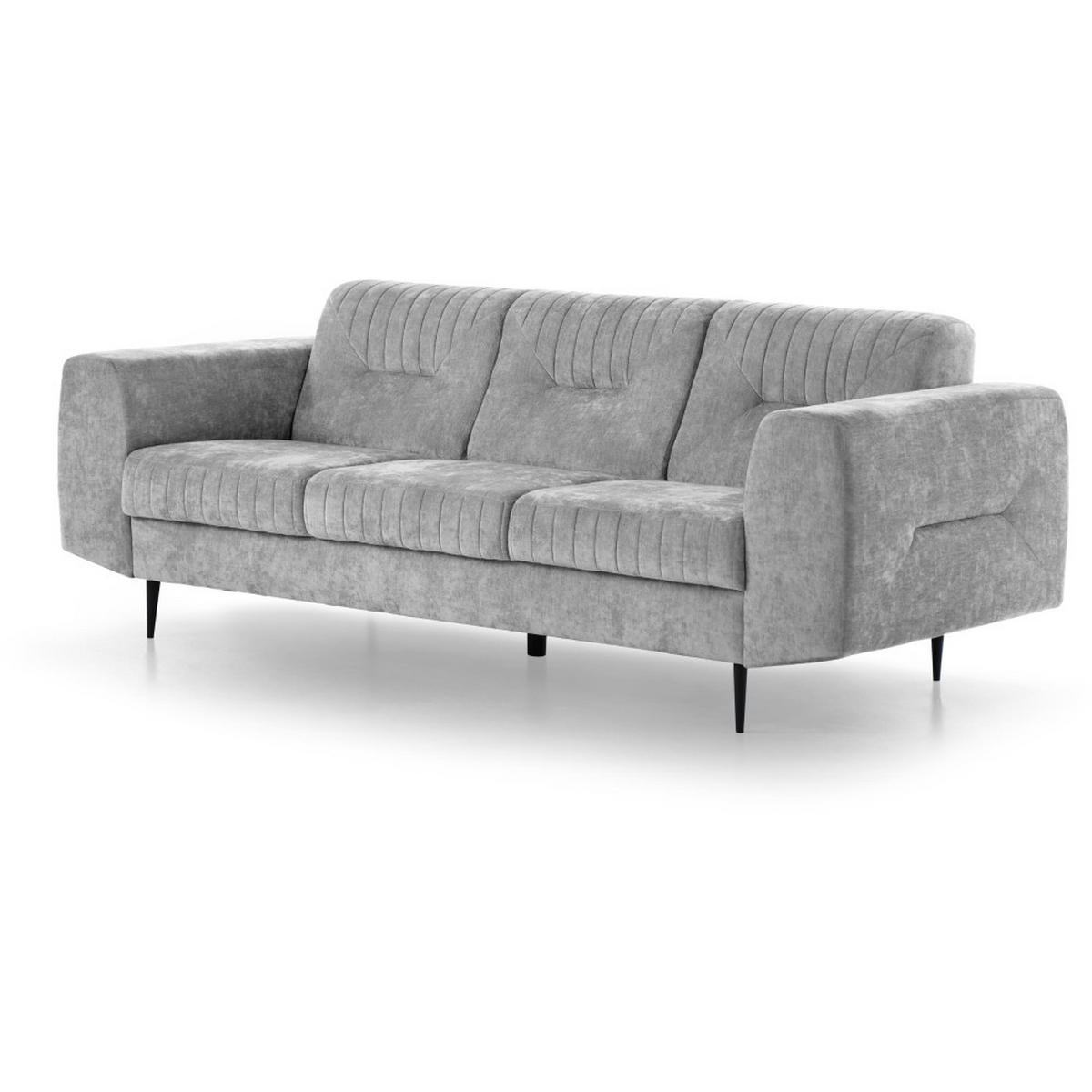 SOFA Venezia 3-Sitzer mit Metallbeinen, hellgrau, 233 cm - Hellgrau/Schwarz, Holzwerkstoff/Metall (223/85/94cm) - Beautysofa