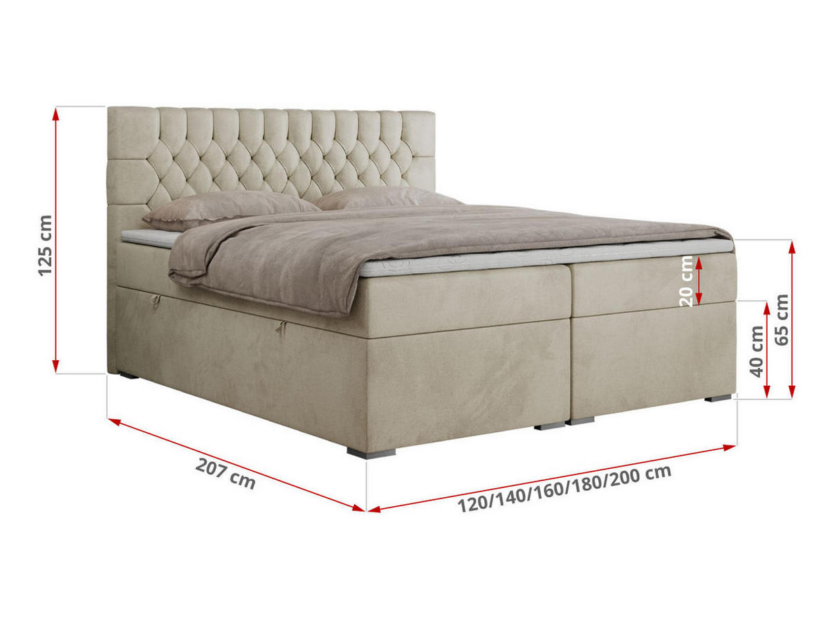 BOXBETT PERA 200/200 Beige Velvet - H3 - Beige, Holz/Textil (200/200cm) - MKS