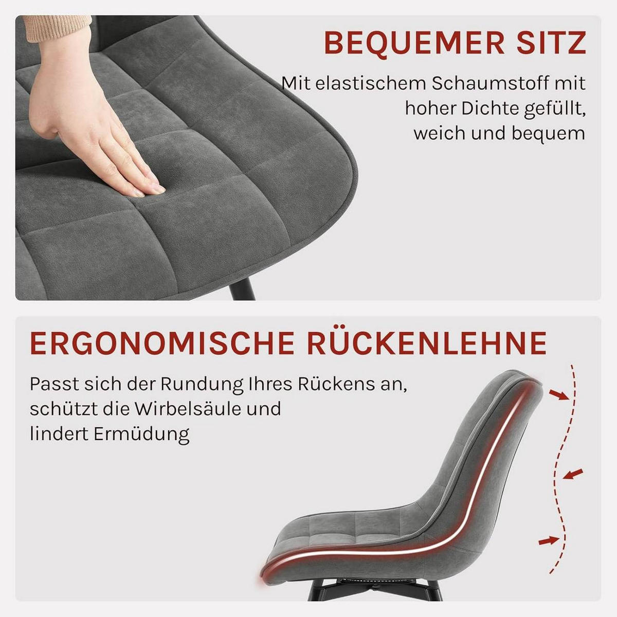 ESSZIMMERSTUHL 2er Set, aus Samt, Dunkelgrau - Dunkelgrau/Schwarz, Textil/Metall (46/83.5/60.5cm) - Woltu