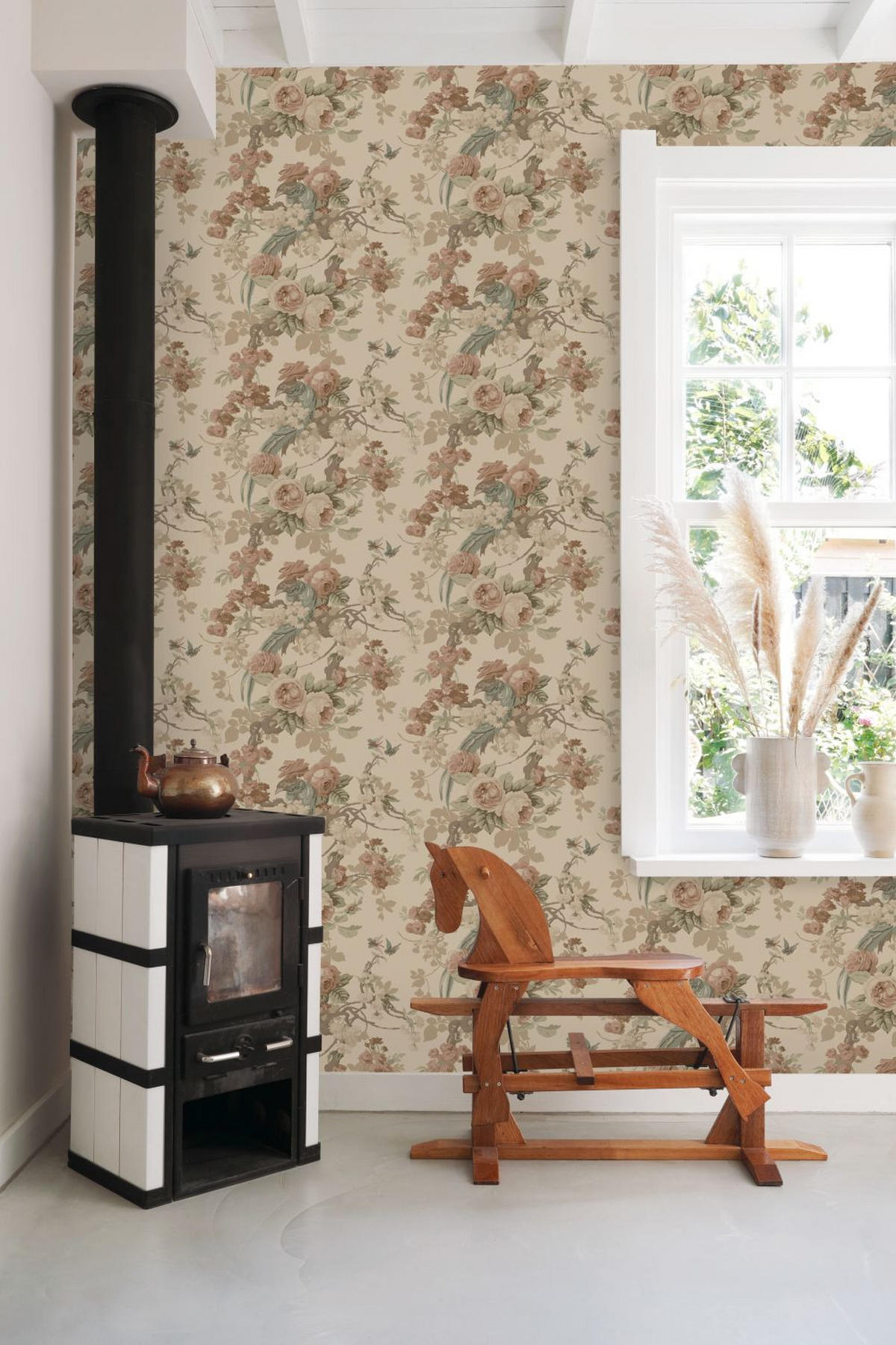TAPETE Blumen und Vögel 50 x 900 cm - Beige, Papier (50/900cm) - ESTAhome