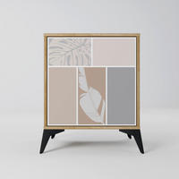SIDEBOARD TROPICAL SHAPES, Eichefarben, 57,5x42x70,5 cm, Schwarze Metall-Sternfüße - Eichefarben/Multicolor, Holzwerkstoff/Metall (57.5/70.5/42cm) - SpaceRebels