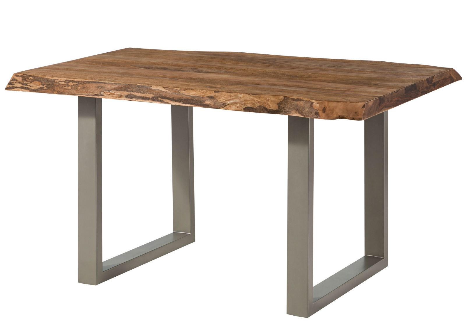 BAUMTISCH Sheesham 140x90x77 natur gebeizt / U-Beine silber matt FREEFORM 5 - Braun, Holz (140/90/77cm) - Massivmoebel24