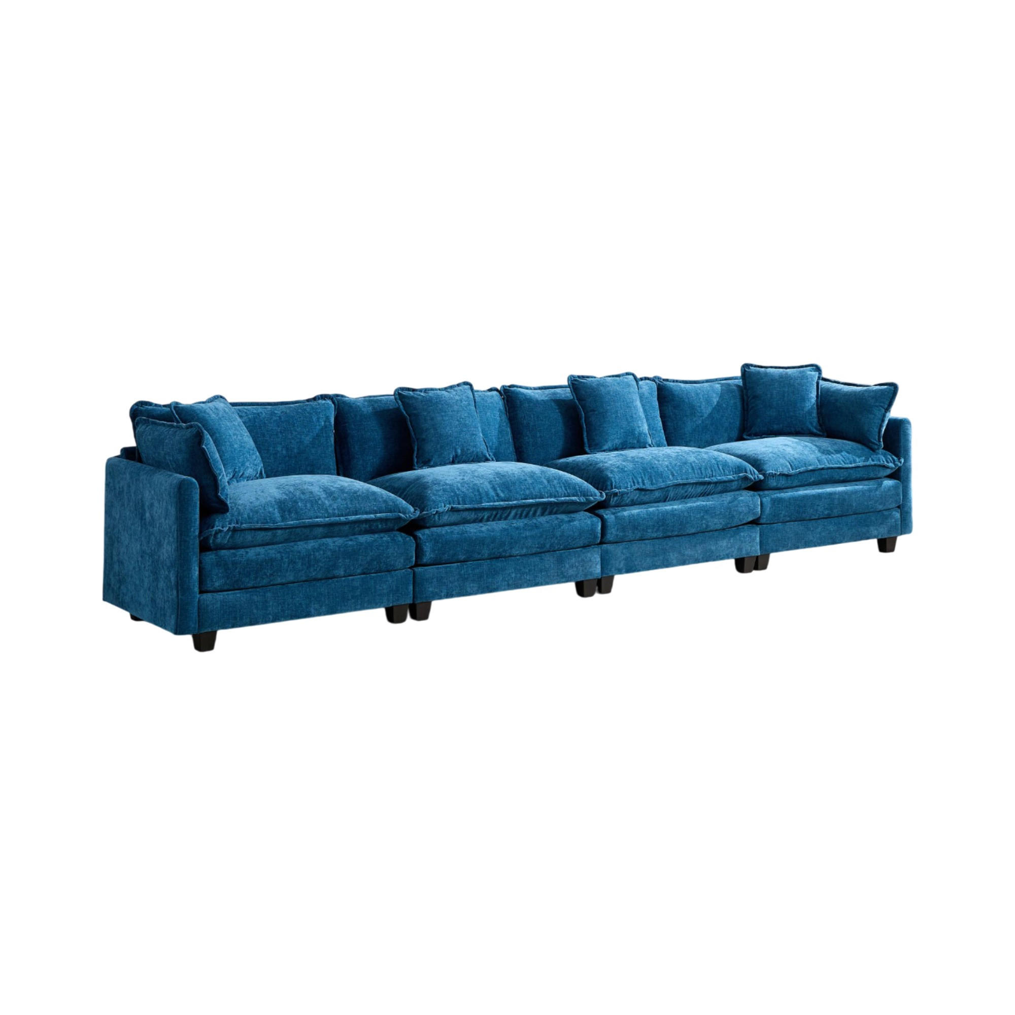 SOFA modular Chenille Blue 4-Sitzer - Blau, Holz (75/84/380cm) - Meubliv