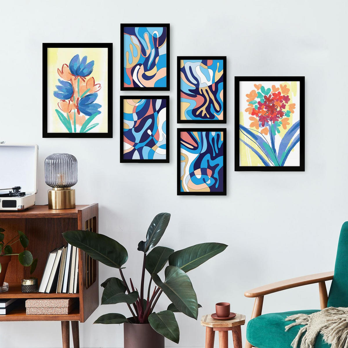 POSTER Set Mit 6 Venenflora In Blume Zusammenfassung Ästhetische Dekorative Gemälde Für Ihr Wohnzimmer, Schlafzimmer, Zuhause A3 & A4 Schwarzer Rahmen - Schwarz, Papier (29/3cm) - Nacnic