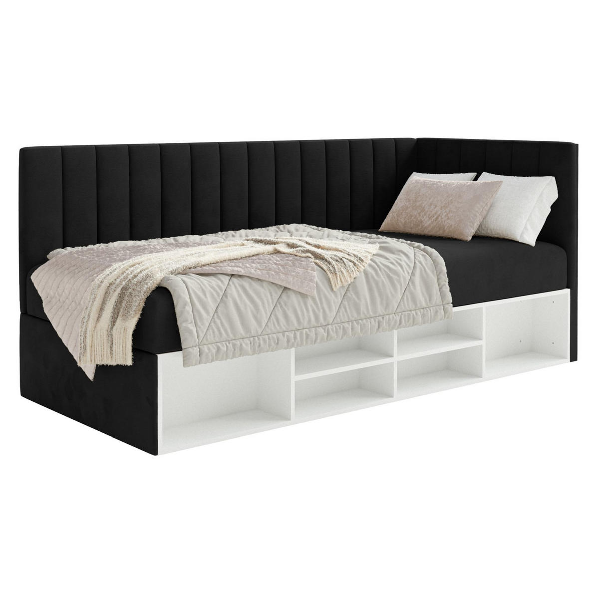 JUGENDBETT Ventrio Schwarz Easy-Clean-Samtbezug 90x200 cm - Schwarz, Holz/Textil (90/200cm) - Selsey