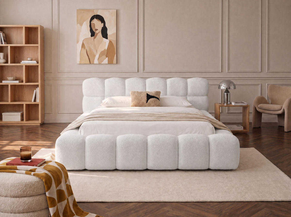 POLSTERBETT Mira Off-White 180/200 cm Boucle mit Bettkasten - Creme, Textil/Metall (180/200cm) - wonello