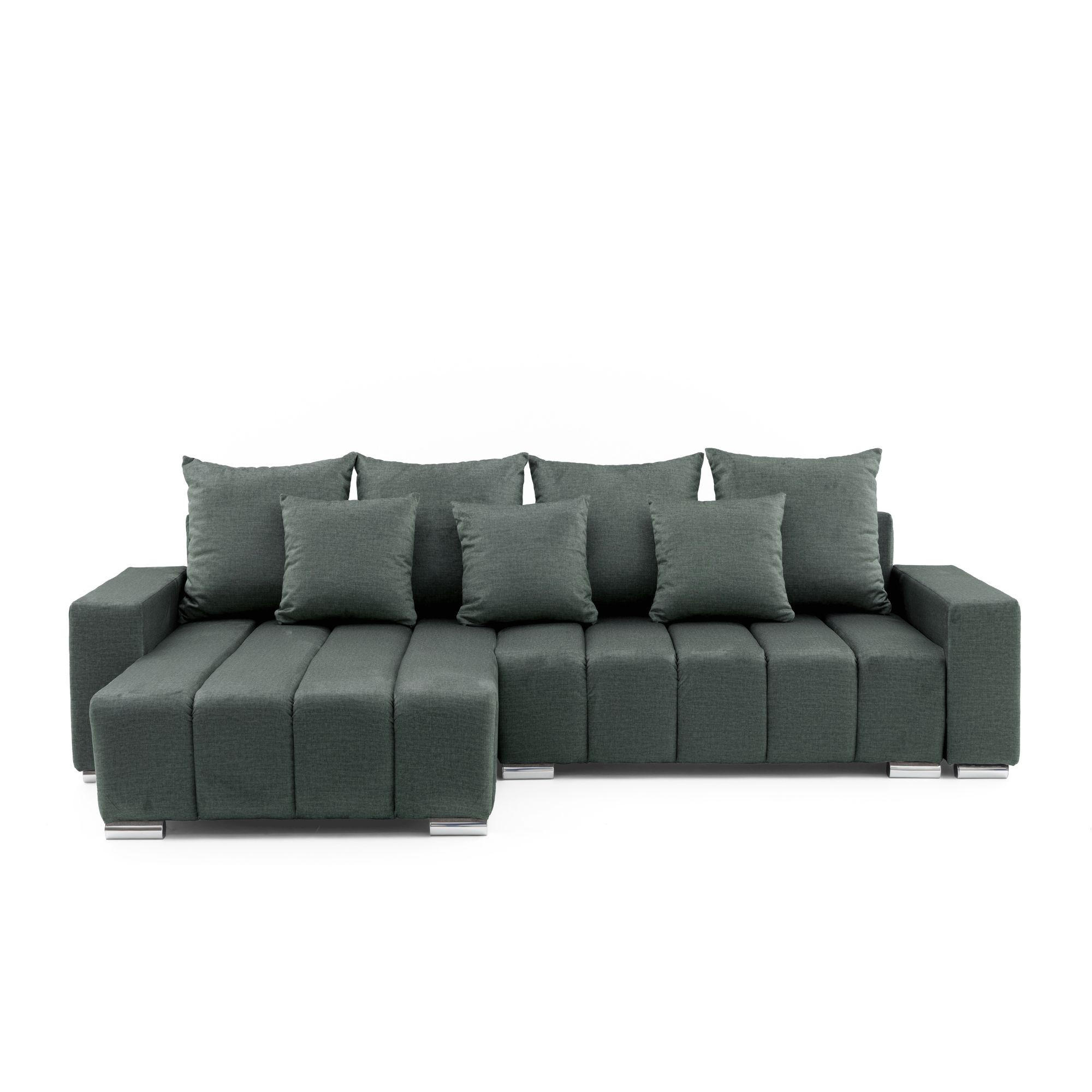ECKSOFA Piano L Links mit Schlaffunktion 137x234 Velours Grün - Silberfarben/Grün, Holz/Textil (278/178cm) - Muffo