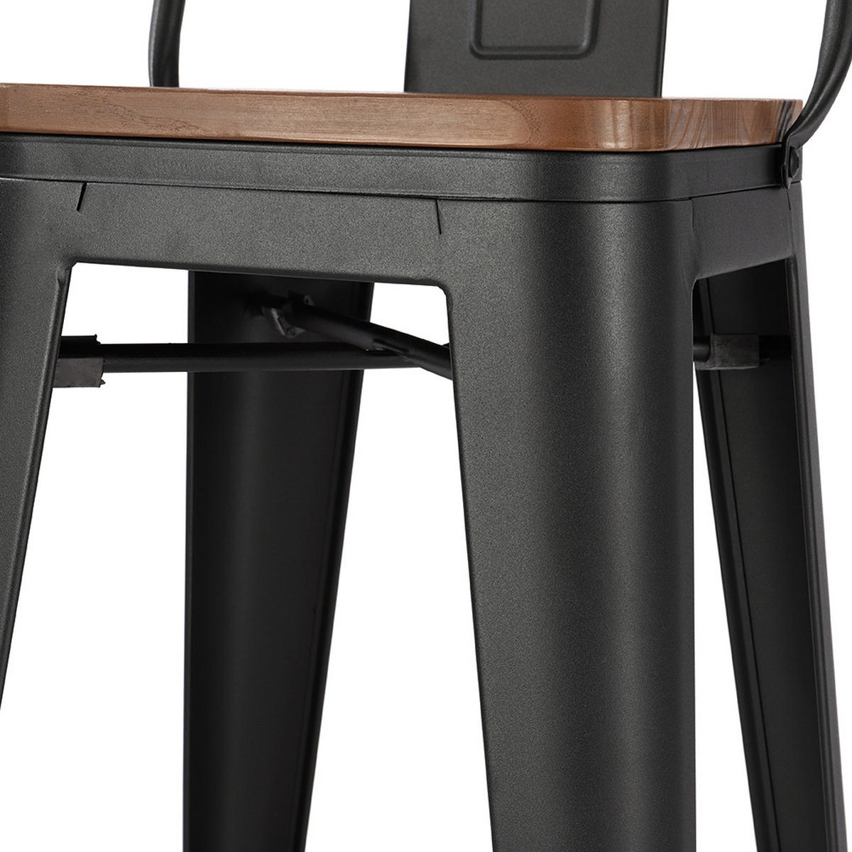 BARHOCKER 4er-Set Hoher mit Metallgestell und Rückenlehne in Schwarz Robust Platzsparend 43 x 43 x 105 cm - Dunkelbraun/Schwarz, Metall (43/105/43cm) - Livingandhome