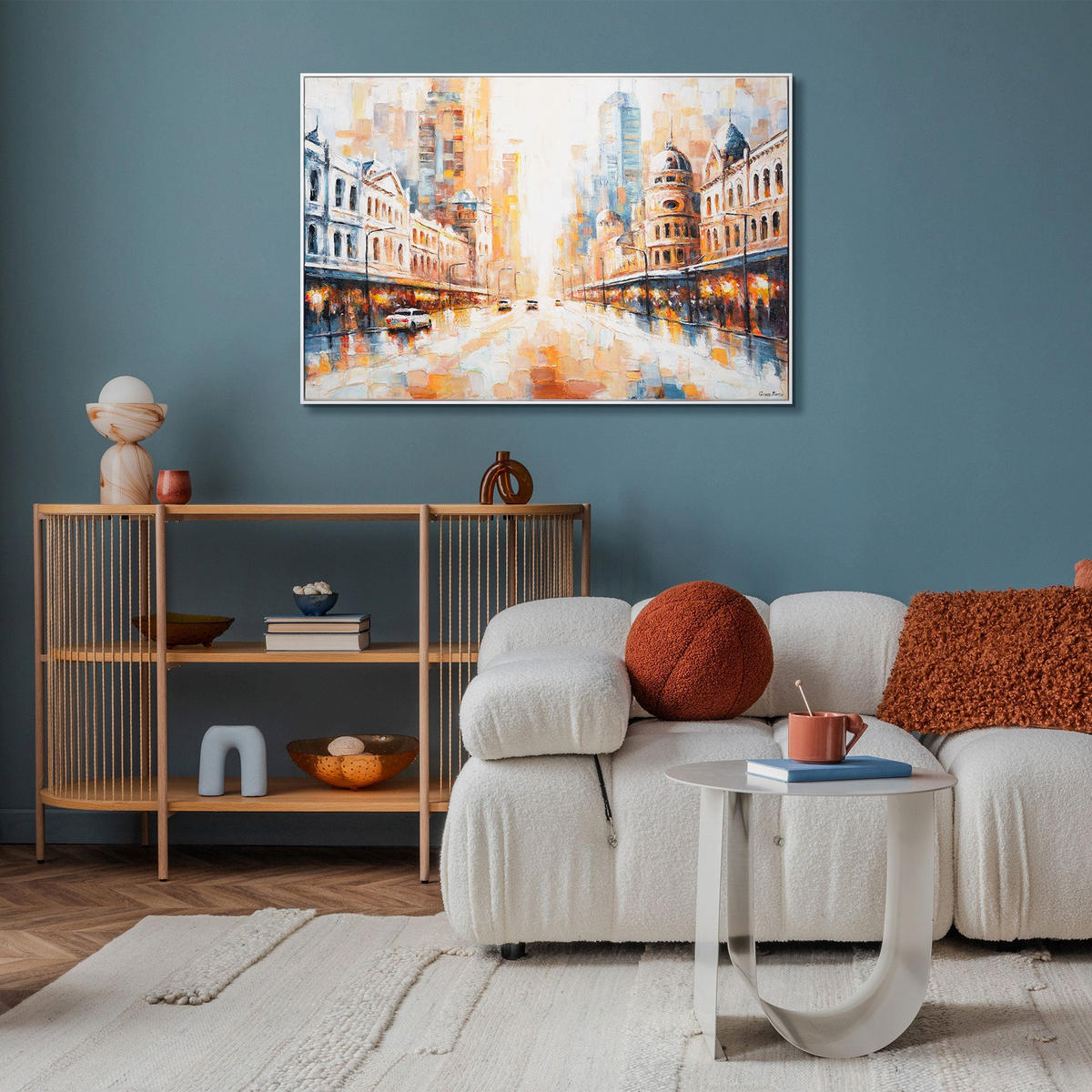 GEMÄLDE Raum und Rhythmus Schattenfugenrahmen Weiß 120x80 cm - Weiß, Holz (120/80cm) - YS-art gallery