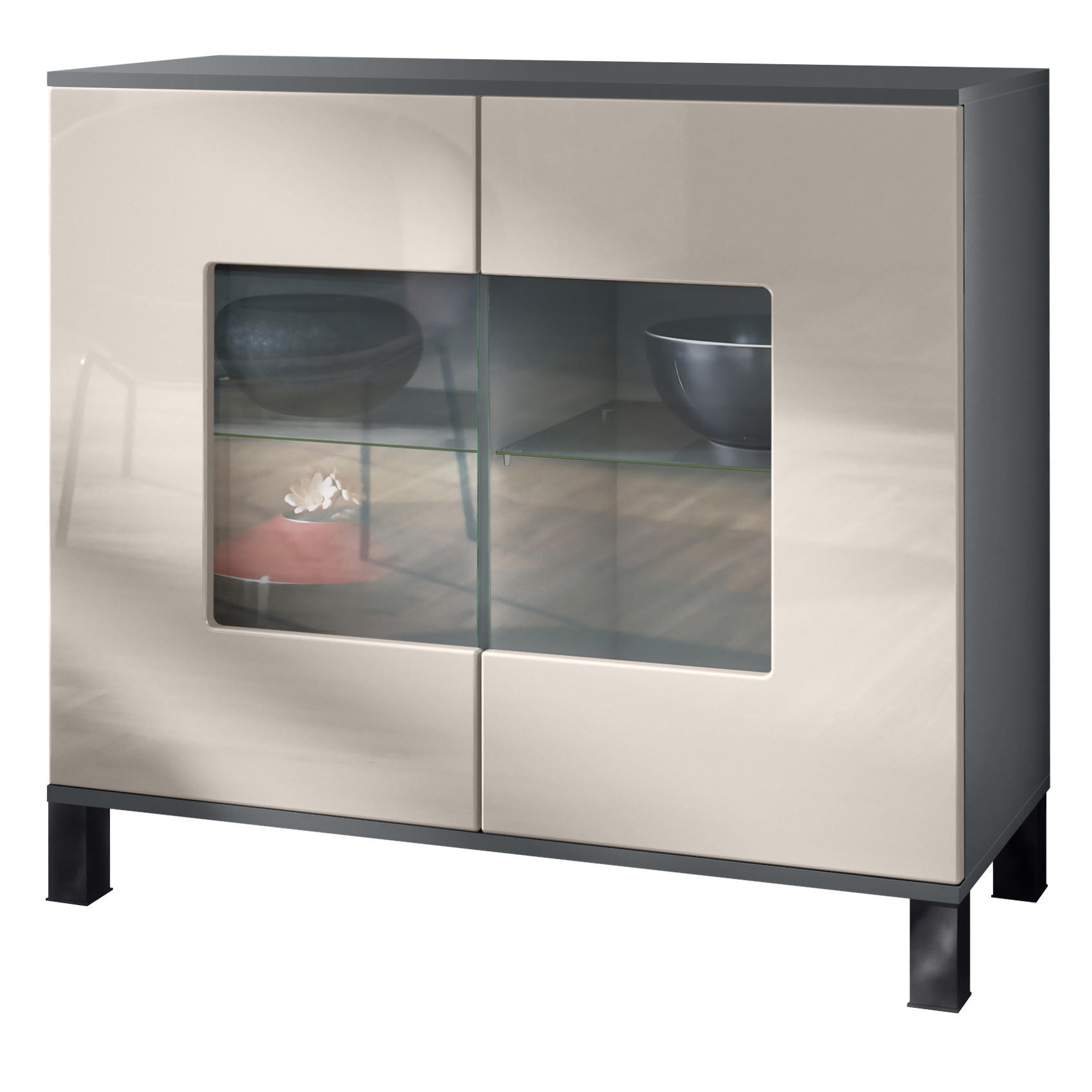 KOMMODE Grömitz Sandgrau Hochglanz - Sandfarben, Holzwerkstoff (92.5/84.5/35cm) - Vladon