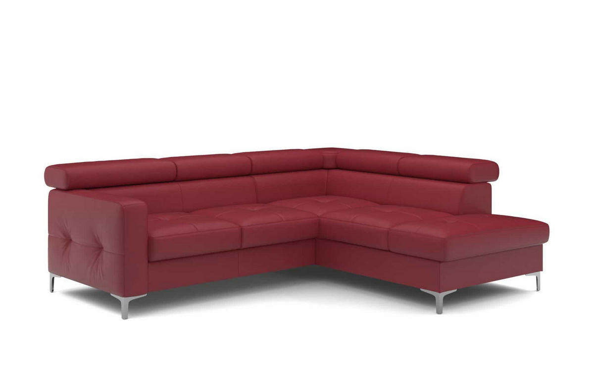ECKSCHLAFSOFA aus Echtleder mit Schlaffunktion und Bettkasten - Chromfarben/Rot, Leder/Holz (207/242cm) - Cotta