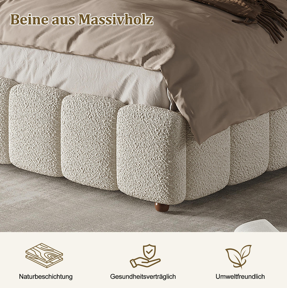 POLSTERBETT mit Bettkasten Bouclé Weiß - Weiß, Metall (180/200cm) - Meubliv