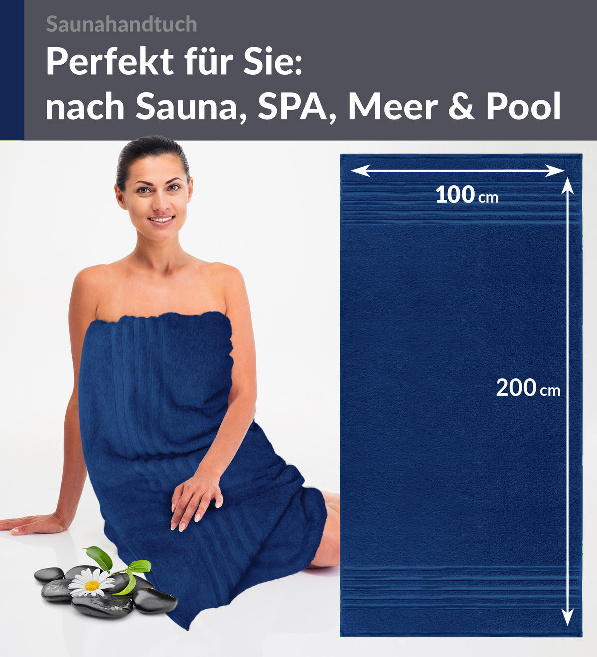 BADETUCH London Marine Blau 100x200 cm - Dunkelblau, Textil (100/200cm) - Lashuma