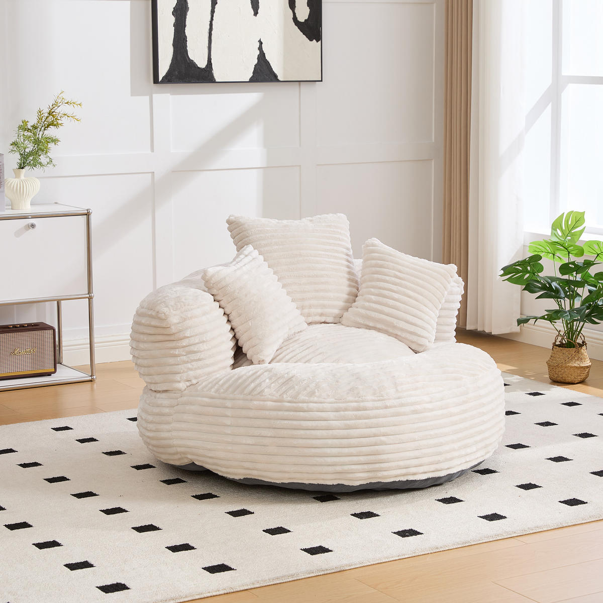 SITZSACK Cord Beige mit 3 Kissen - Beige, Textil (108/52/108cm) - WISHDOR