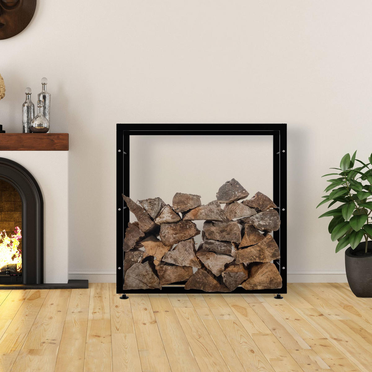 KAMINHOLZREGAL 100/25/100 cm Metall schwarz - Schwarz, Metall (100/100/25cm) - CLP