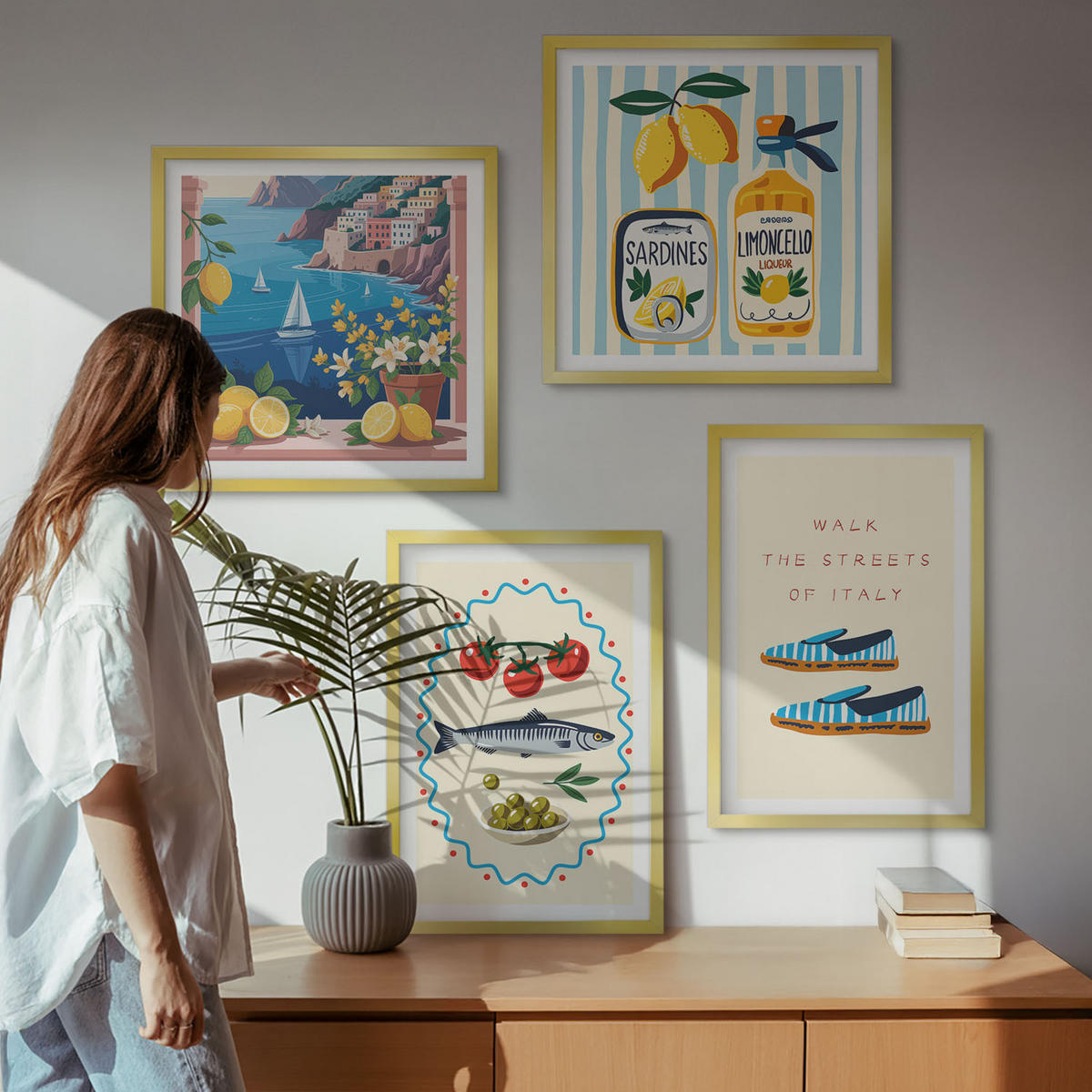 BILDER SET 4er Set - 50x50 cm & 40x60 cm Goldrahmen - Italienische Aromen, farbenfrohe Bilder - Goldfarben, Kunststoff (50/50cm) - TULUP
