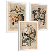 POSTER Set aus 3 Anatomie Mensch Drucke und Wandbilder mit Leber Rippen und Schädel Retro Floraler Stil Wanddekoration Größe Weißer Rahmen A3 - Weiß, Papier (29.7/42/3cm) - Nacnic